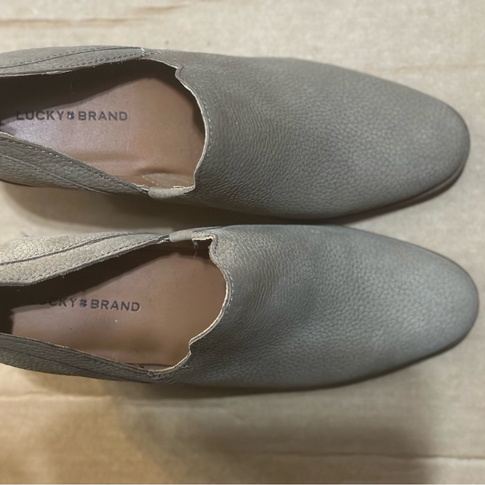 Lucky Brand Gray Ankle Boots with Suede-like Material and Slip-on Design
